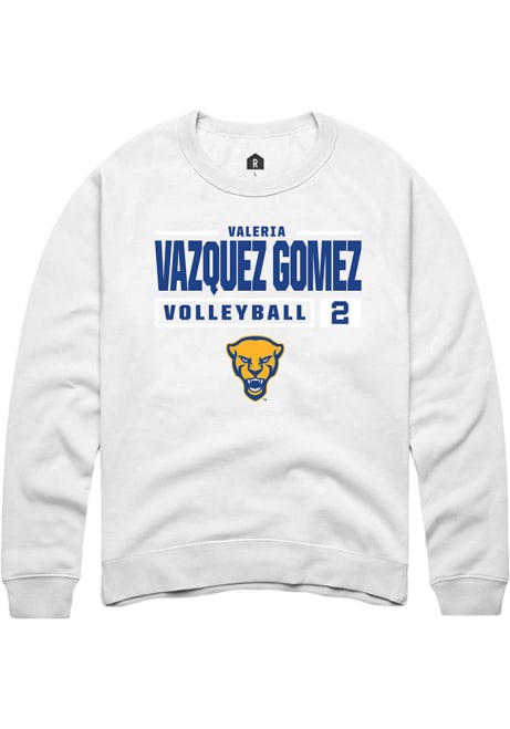 Valeria Vazquez Gomez Rally Mens White Pitt Panthers NIL Stacked Box Crew Sweatshirt