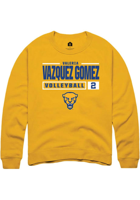 Valeria Vazquez Gomez Rally Mens Gold Pitt Panthers NIL Stacked Box Crew Sweatshirt