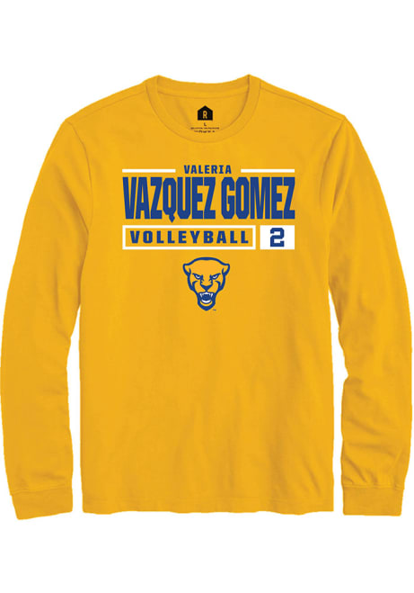 Valeria Vazquez Gomez Rally Mens Gold Pitt Panthers NIL Stacked Box Tee