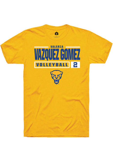 Valeria Vazquez Gomez Gold Pitt Panthers NIL Stacked Box Short Sleeve T Shirt