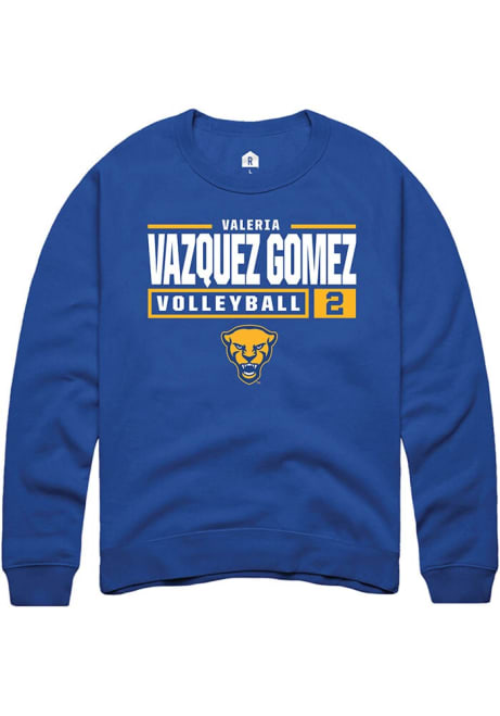 Valeria Vazquez Gomez Rally Mens Blue Pitt Panthers NIL Stacked Box Crew Sweatshirt