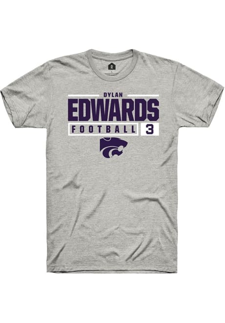 Dylan Edwards Ash K-State Wildcats NIL Stacked Box Short Sleeve T Shirt