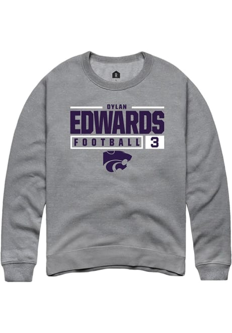 Dylan Edwards Rally Mens Graphite K-State Wildcats NIL Stacked Box Crew Sweatshirt