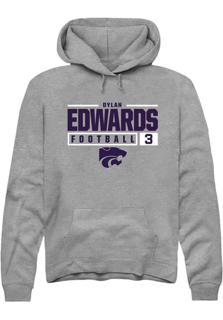 Dylan Edwards Rally Mens Graphite K-State Wildcats NIL Stacked Box Hooded Sweatshirt