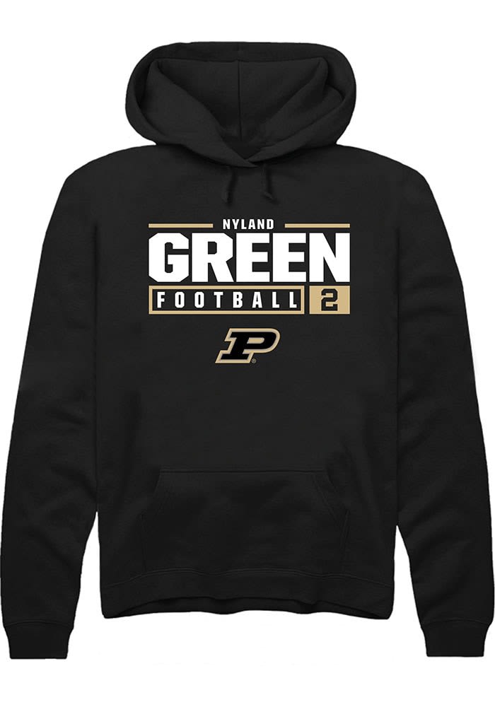 Nyland Green Rally Mens Black Purdue Boilermakers NIL Stacked Box Hooded Sweatshirt