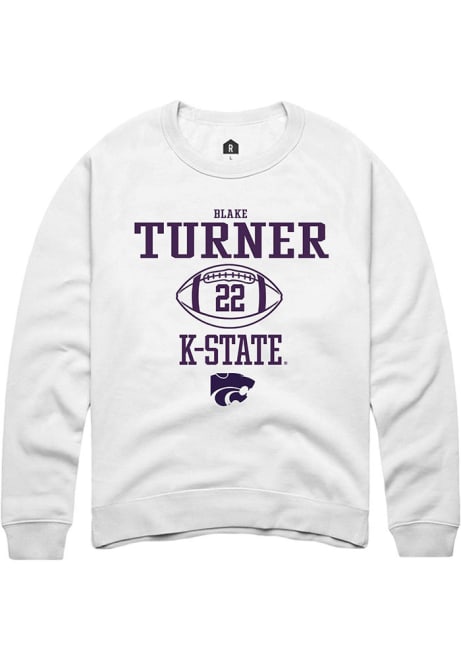 Blake Turner Rally Mens White K-State Wildcats NIL Sport Icon Crew Sweatshirt