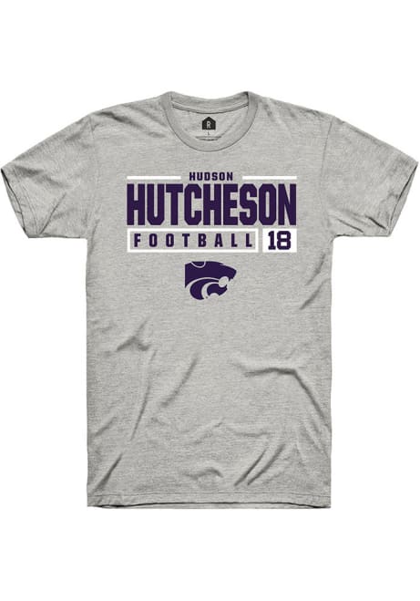 Hudson Hutcheson Ash K-State Wildcats NIL Stacked Box Short Sleeve T Shirt