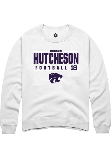 Hudson Hutcheson Rally Mens White K-State Wildcats NIL Stacked Box Crew Sweatshirt