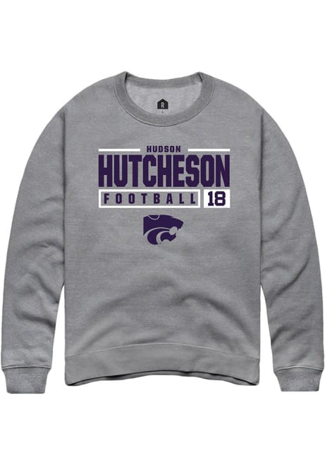 Hudson Hutcheson Rally Mens Graphite K-State Wildcats NIL Stacked Box Crew Sweatshirt