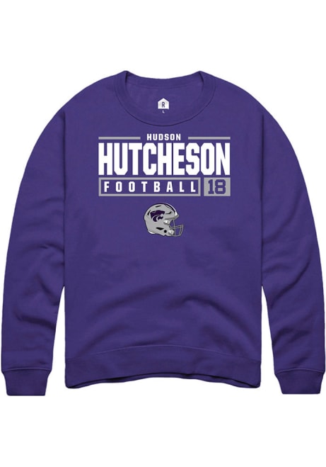 Hudson Hutcheson Rally Mens Purple K-State Wildcats NIL Stacked Box Crew Sweatshirt