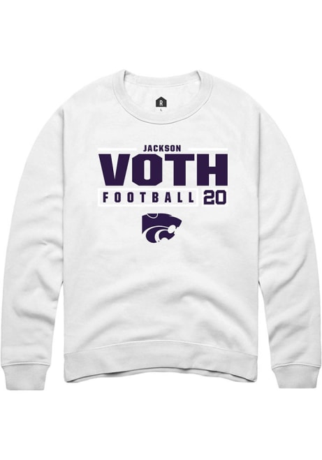 Jackson Voth Rally Mens White K-State Wildcats NIL Stacked Box Crew Sweatshirt