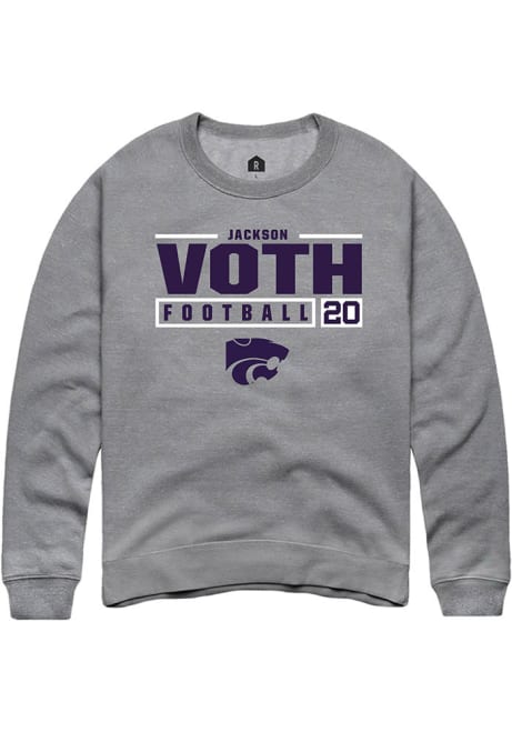 Jackson Voth Rally Mens Graphite K-State Wildcats NIL Stacked Box Crew Sweatshirt