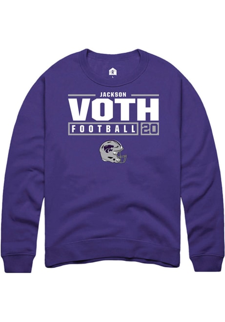 Jackson Voth Rally Mens Purple K-State Wildcats NIL Stacked Box Crew Sweatshirt