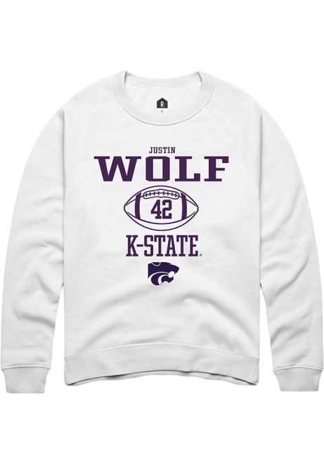 Justin Wolf Rally Mens White K-State Wildcats NIL Sport Icon Crew Sweatshirt