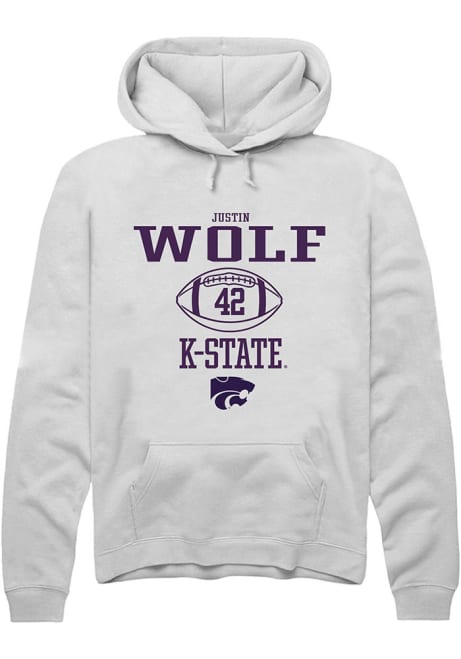 Justin Wolf Rally Mens White K-State Wildcats NIL Sport Icon Hooded Sweatshirt