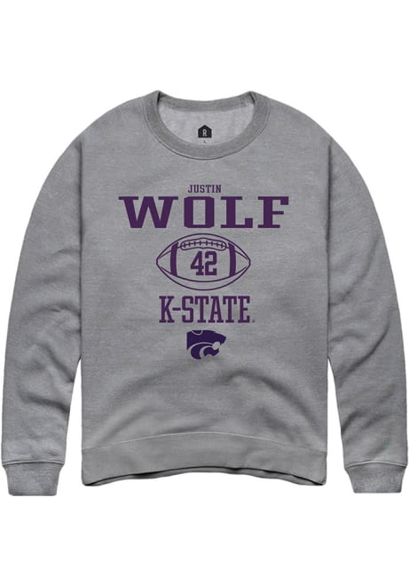 Justin Wolf Rally Mens Graphite K-State Wildcats NIL Sport Icon Crew Sweatshirt