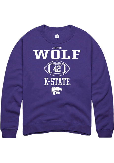 Justin Wolf Rally Mens Purple K-State Wildcats NIL Sport Icon Crew Sweatshirt