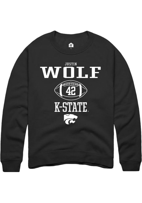 Justin Wolf Rally Mens Black K-State Wildcats NIL Sport Icon Crew Sweatshirt