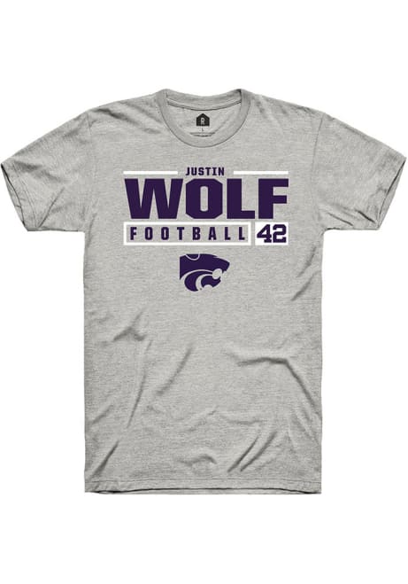 Justin Wolf Ash K-State Wildcats NIL Stacked Box Short Sleeve T Shirt