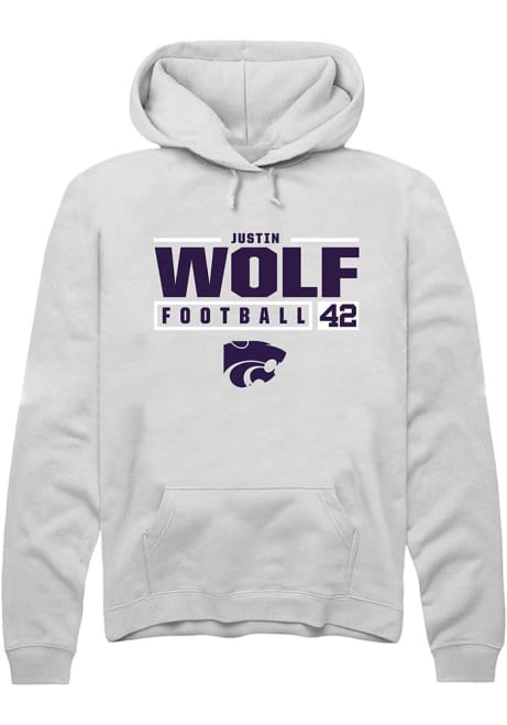 Justin Wolf Rally Mens White K-State Wildcats NIL Stacked Box Hooded Sweatshirt