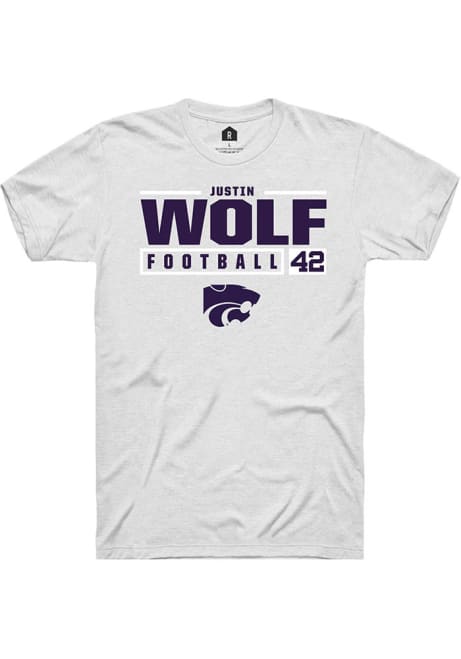 Justin Wolf White K-State Wildcats NIL Stacked Box Short Sleeve T Shirt