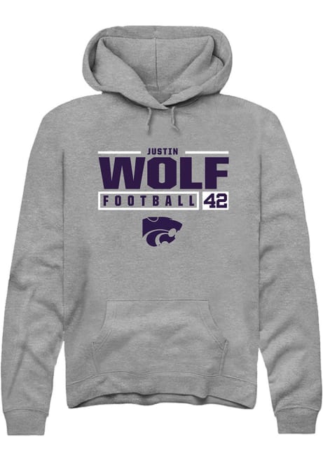 Justin Wolf Rally Mens Graphite K-State Wildcats NIL Stacked Box Hooded Sweatshirt