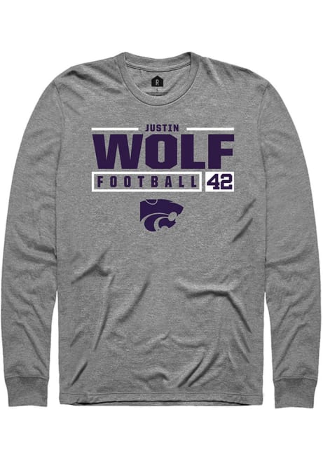 Justin Wolf Rally Mens Graphite K-State Wildcats NIL Stacked Box Tee