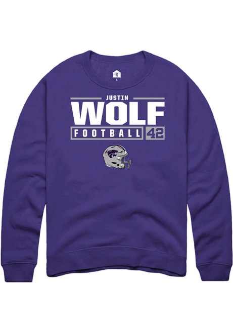 Justin Wolf Rally Mens Purple K-State Wildcats NIL Stacked Box Crew Sweatshirt