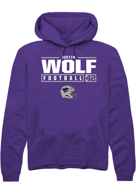 Justin Wolf Rally Mens Purple K-State Wildcats NIL Stacked Box Hooded Sweatshirt