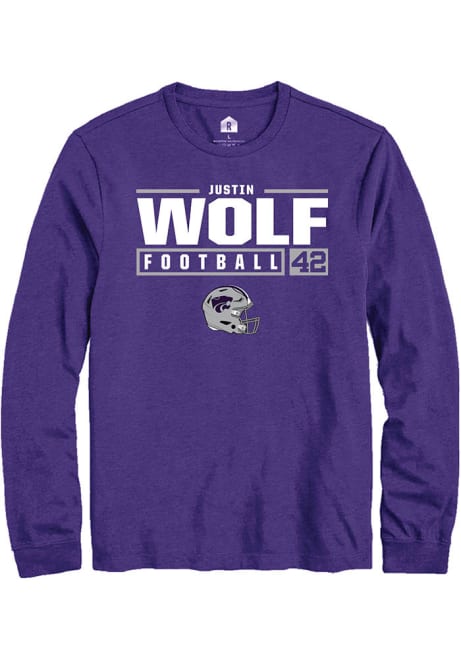 Justin Wolf Rally Mens Purple K-State Wildcats NIL Stacked Box Tee