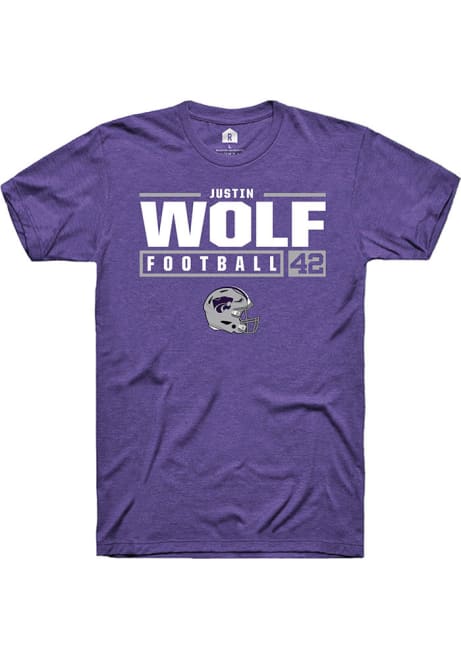 Justin Wolf Purple K-State Wildcats NIL Stacked Box Short Sleeve T Shirt