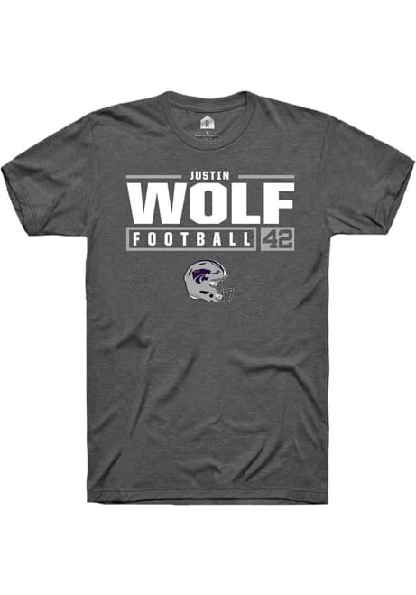 Justin Wolf Dark Grey K-State Wildcats NIL Stacked Box Short Sleeve T Shirt