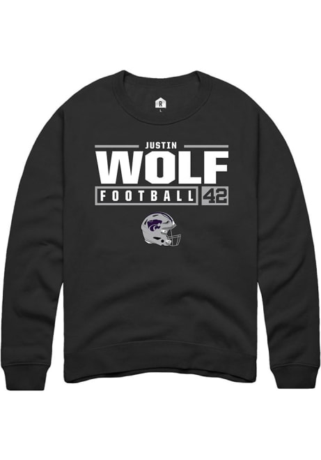 Justin Wolf Rally Mens Black K-State Wildcats NIL Stacked Box Crew Sweatshirt