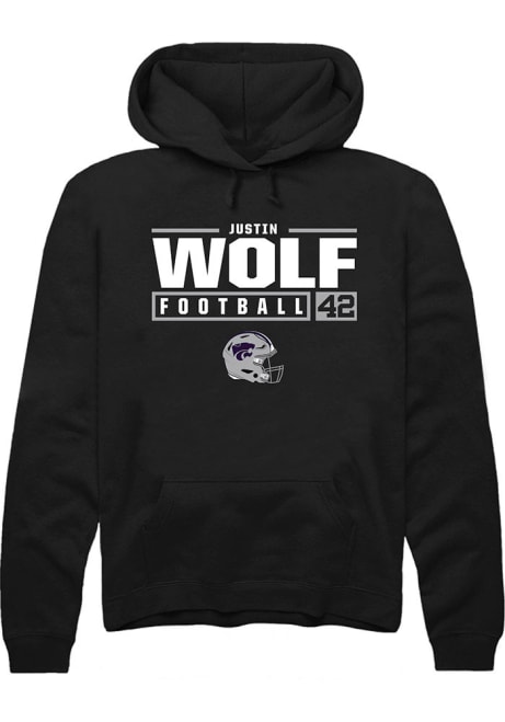 Justin Wolf Rally Mens Black K-State Wildcats NIL Stacked Box Hooded Sweatshirt