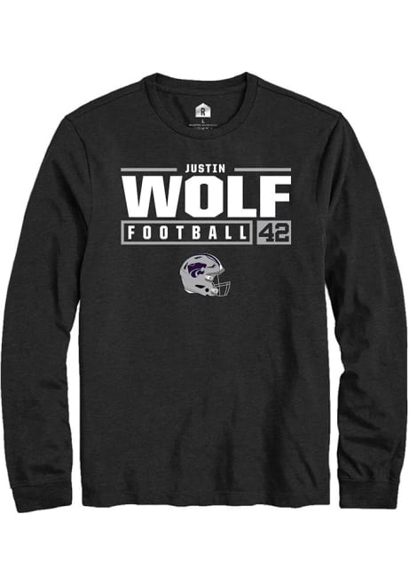 Justin Wolf Rally Mens Black K-State Wildcats NIL Stacked Box Tee