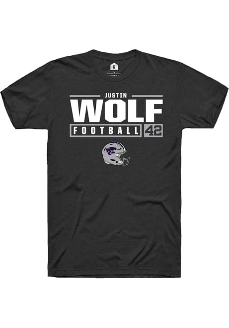 Justin Wolf Black K-State Wildcats NIL Stacked Box Short Sleeve T Shirt