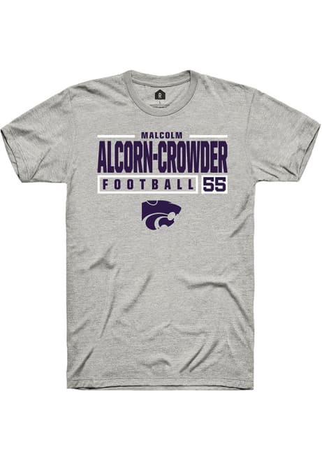 Malcolm Alcorn-Crowder Ash K-State Wildcats NIL Stacked Box Short Sleeve T Shirt