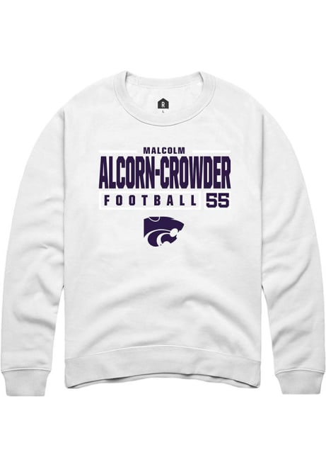 Malcolm Alcorn-Crowder Rally Mens White K-State Wildcats NIL Stacked Box Crew Sweatshirt