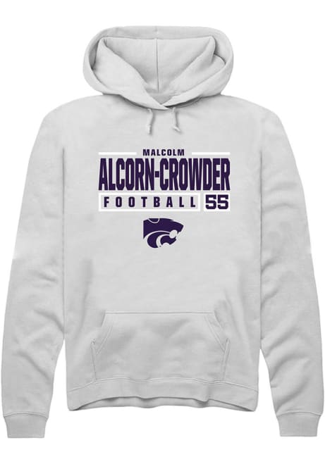 Malcolm Alcorn-Crowder Rally Mens White K-State Wildcats NIL Stacked Box Hooded Sweatshirt