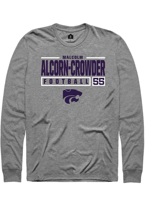Malcolm Alcorn-Crowder Rally Mens Graphite K-State Wildcats NIL Stacked Box Tee