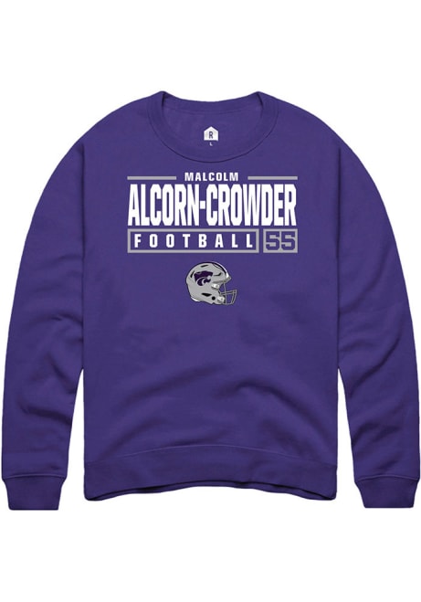 Malcolm Alcorn-Crowder Rally Mens Purple K-State Wildcats NIL Stacked Box Crew Sweatshirt