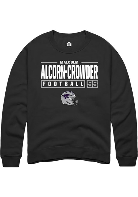 Malcolm Alcorn-Crowder Rally Mens Black K-State Wildcats NIL Stacked Box Crew Sweatshirt