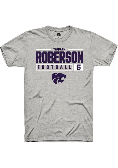 Ta'Quan Roberson Ash K-State Wildcats NIL Stacked Box Short Sleeve T Shirt