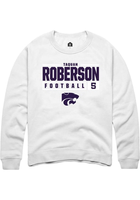 Ta'Quan Roberson Rally Mens White K-State Wildcats NIL Stacked Box Crew Sweatshirt