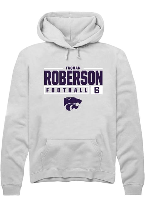 Ta'Quan Roberson Rally Mens White K-State Wildcats NIL Stacked Box Hooded Sweatshirt