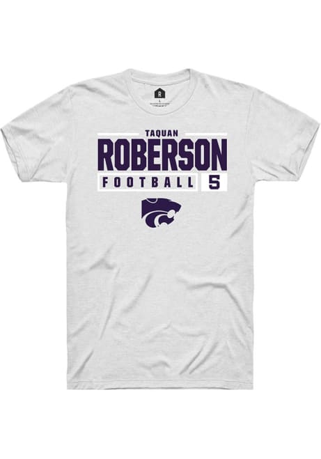 Ta'Quan Roberson White K-State Wildcats NIL Stacked Box Short Sleeve T Shirt