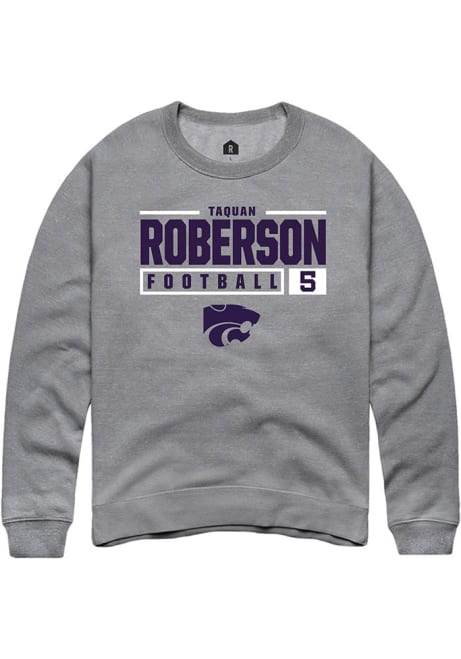 Ta'Quan Roberson Rally Mens Graphite K-State Wildcats NIL Stacked Box Crew Sweatshirt