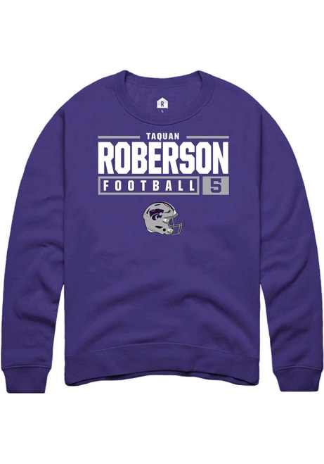 Ta'Quan Roberson Rally Mens Purple K-State Wildcats NIL Stacked Box Crew Sweatshirt