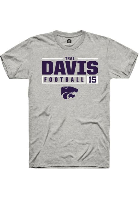 Trae Davis Ash K-State Wildcats NIL Stacked Box Short Sleeve T Shirt