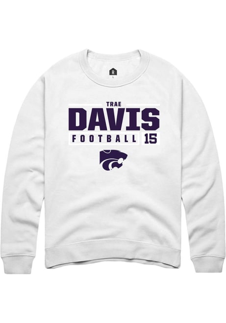 Trae Davis Rally Mens White K-State Wildcats NIL Stacked Box Crew Sweatshirt